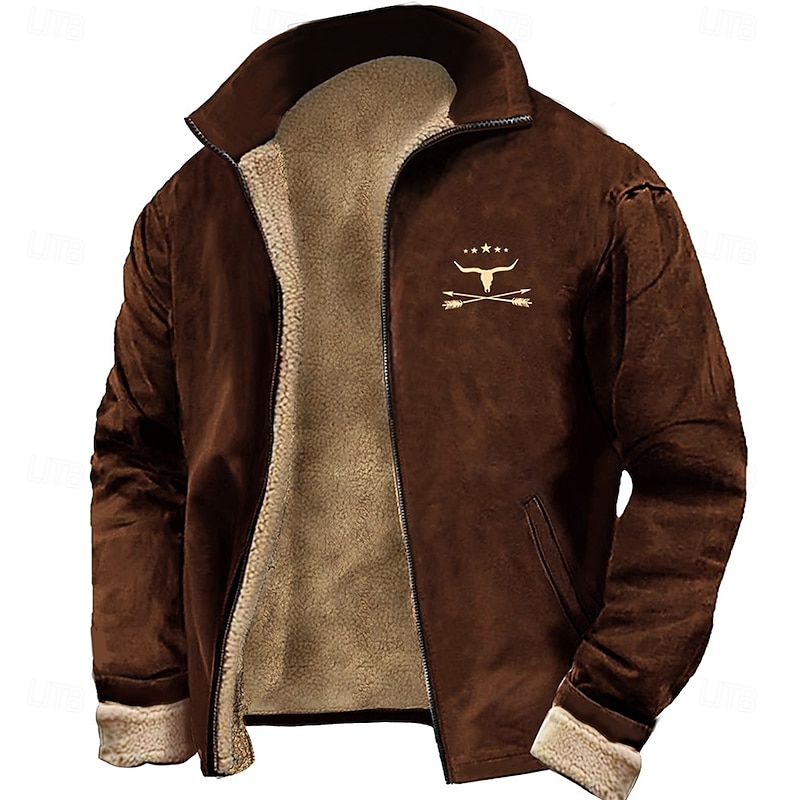 Men's Cattle Sweatshirt Sweatshirt Sweatshirt Stand Collar Daily Print Streetwear Zip Up Fall Winter2