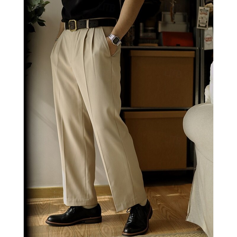 Men's Graduation Dress Pants Trousers Chinos Buttons Pocket Straight Leg Plain Comfort Formal Party Work Fashion Classic Style Black Khaki Micro-elastic4