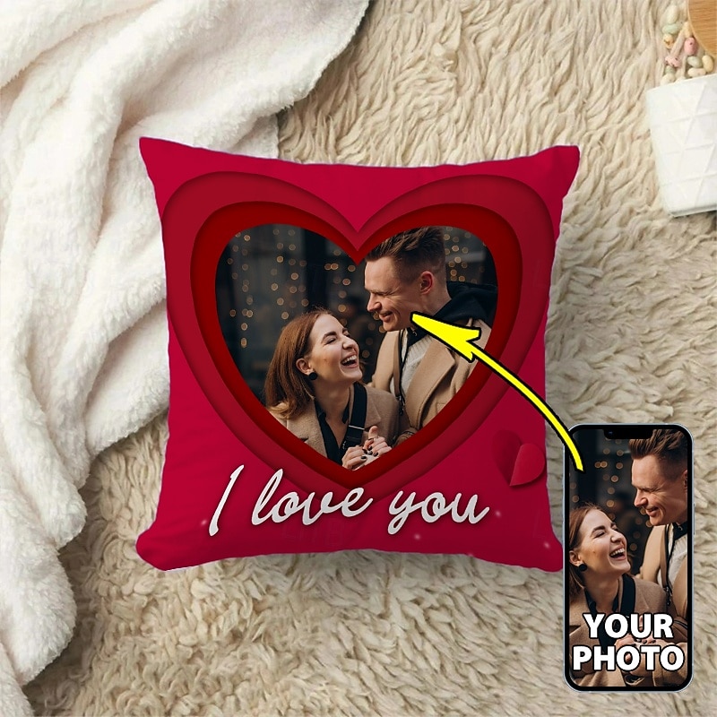 Valentine's Day Custom Pillow Cover Personalized Gift Photo Heart Memorial Love Cushion Cover Throw Pillow Gift for Her/Him