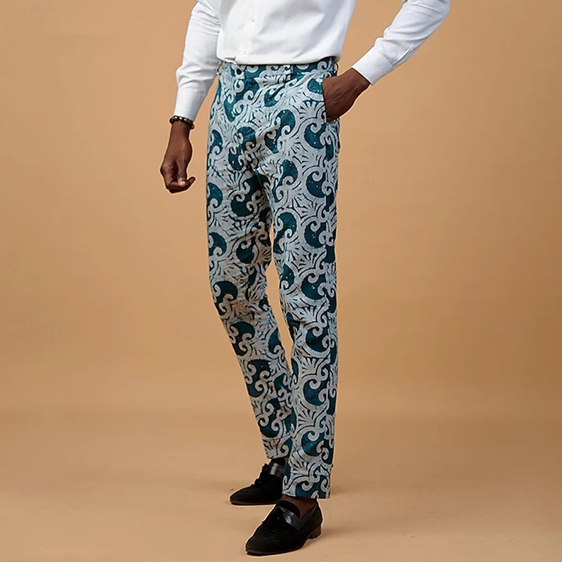 Men's Graphic Artwork Dress Pants Mid Waist Vintage Casual Outdoor Vacation Home Zipper Pocket Summer Spring Fall 3D Print Blue