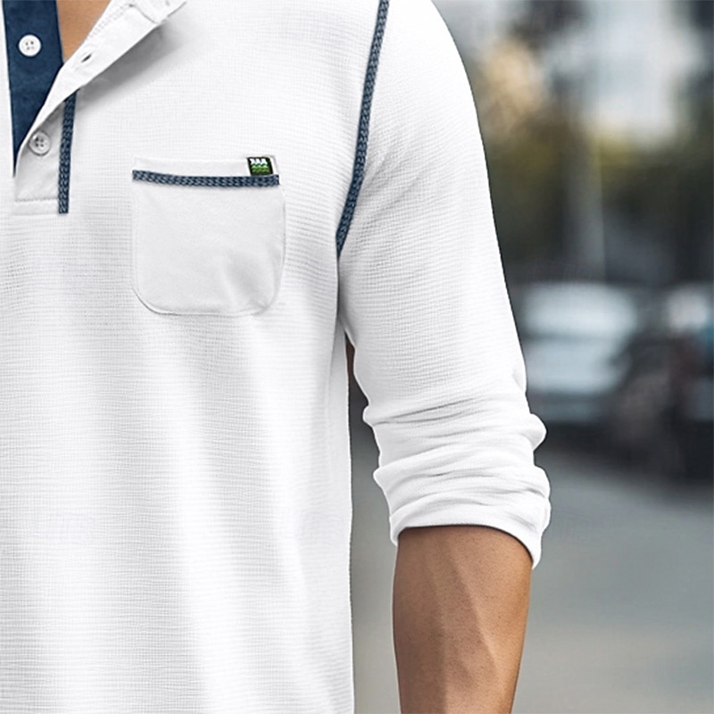 Men's T shirt Henley Shirt Tee Tee Top Long Sleeve Shirt Long Sleeve Color Block Fashion Designer Basic Patchwork Henley Vacation Street Going out Spring &  Fall Dark Brown Wine Black Henley T-Shirt3