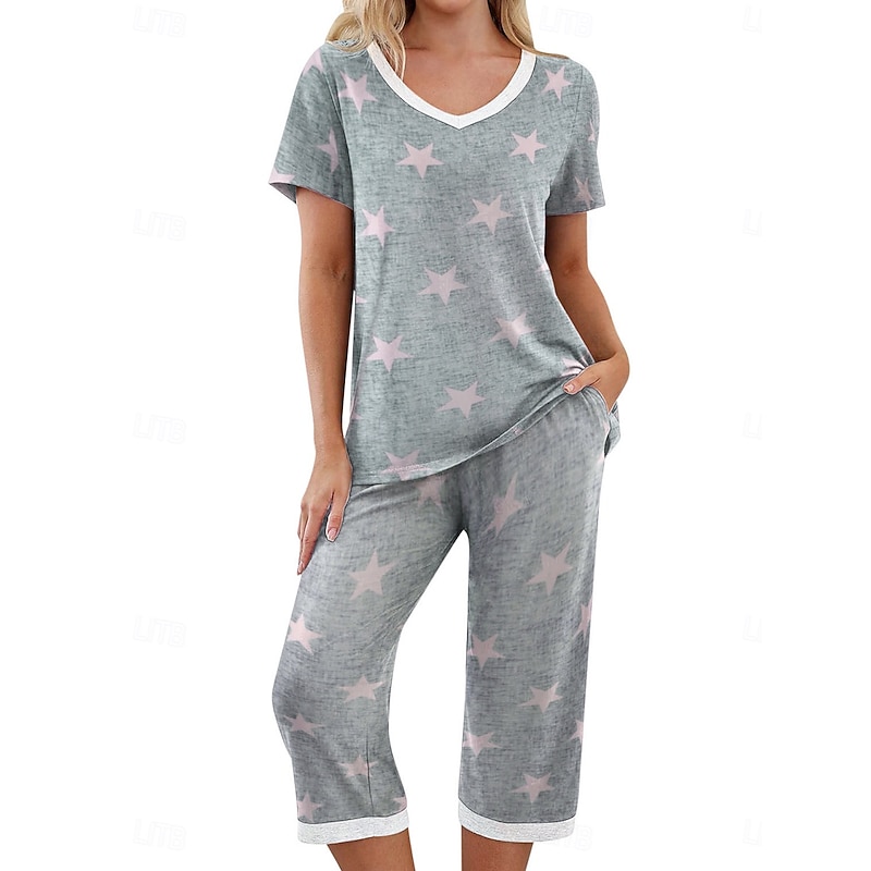 Women's Loungewear Pajama Set Casual Comfort Graphic Elastic Waist T Shirt Pant Home Daily Long Sleeve Crew Neck Purple Green Gray Fall Winter3
