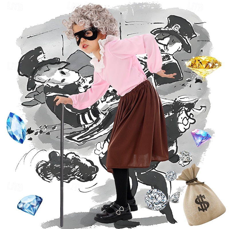 Gangsta Granny Old Women Grandma Outfits Cosplay Wigs Costume Cosplay Movie Cosplay for Girls' Kid's Halloween Carnival Back to School 100th Day of School