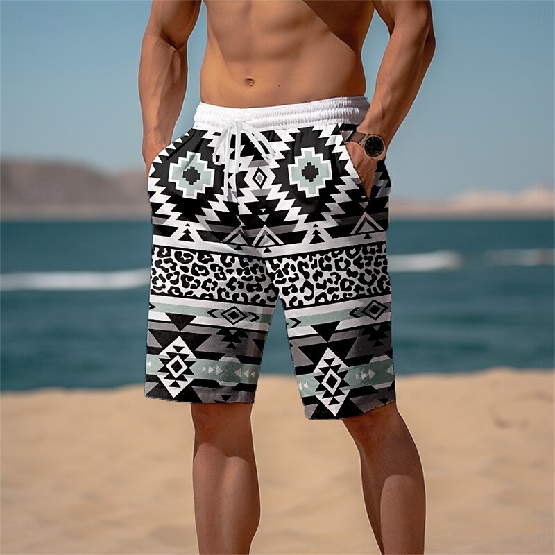 Men's Aztec Geometric Pattern Ethnic Shorts Summer Shorts Beach Shorts Mid Waist Streetwear Hawaiian Casual Daily Holiday Drawstring Pocket Elastic Waist Designer Clothing Apparel