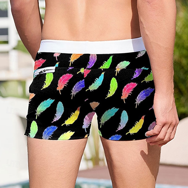 Men's Feathers Dazzle color Swim Trunks Swim Shorts Board Shorts Mid Waist Fashion Designer Surfing Holiday Beach Drawstring Pocket Elastic Waist Designer Clothing Apparel2
