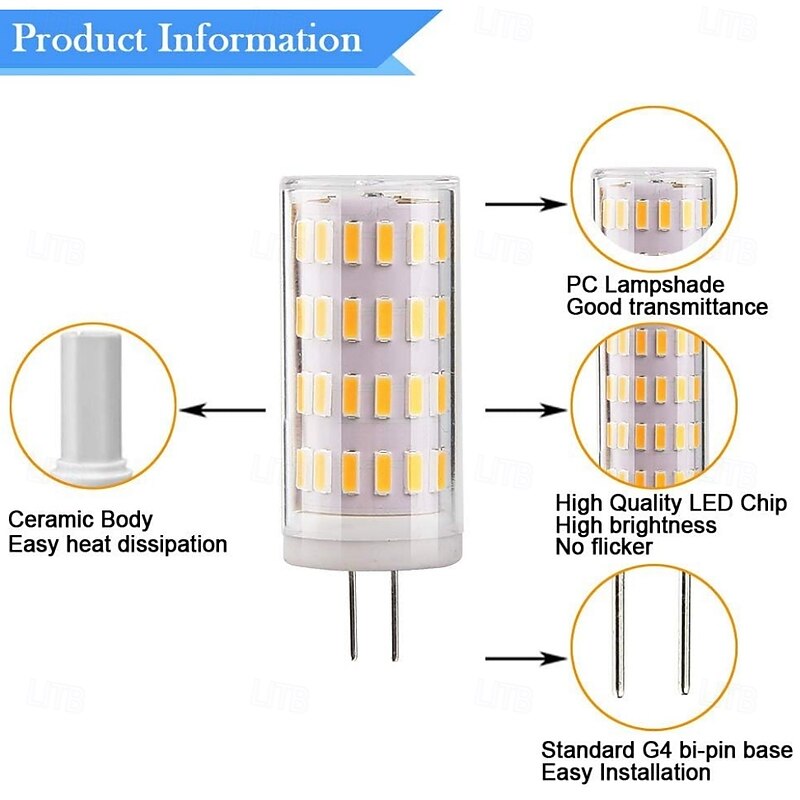 G4 LED Corn Light Bulbs 12V/24V AC/DC, 5W 63LED Dimmable for Crystal Chandeliers, Warm White & White, 4pcs4