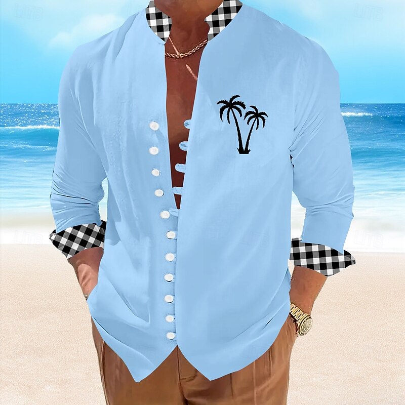 Men's Coconut Palm Casual Shirt Summer Hawaiian Shirt Aloha Shirt Short Sleeve Hawaiian Resort Vacation Casual Summer Spring Standing Collar Button Up White Pink Blue Gray4