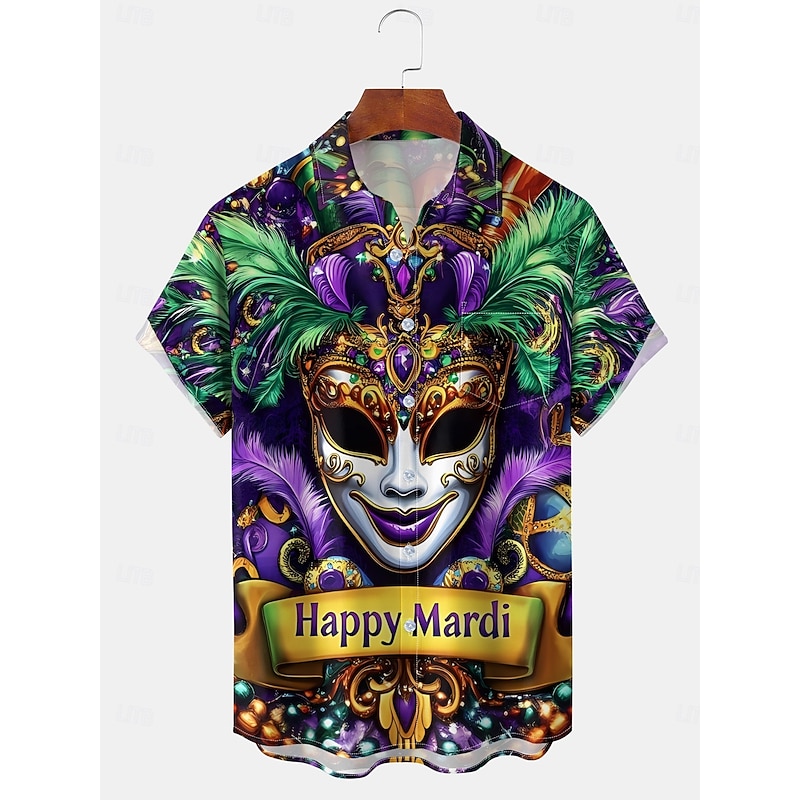 Men's Mask Short Sleeves Artistic Casual Comfortable Outdoor Vacation Street Spring & Summer Shirt Collar Printing Black