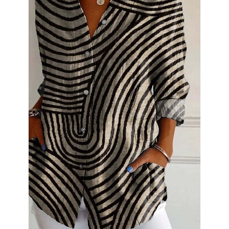 Women's Shirt Cotton Linen Shirts Button Up Blouse Floral Geometric Basic Casual Long Sleeve Shirt Collar Regular Tops Daily Buttons Print White Army Green Red Khaki Gray Fall Winter3