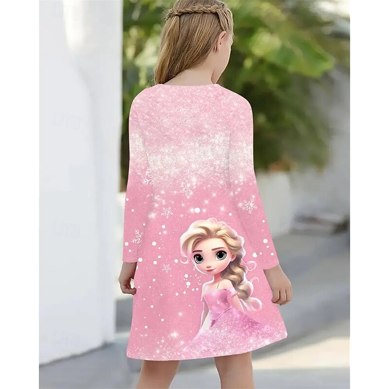 Girls' 3D Graphic Cartoon Snowflake Dress Long Sleeve Summer Spring Vacation Daily Holiday Princess Beautiful Sweet Kids 4-12 Years Casual Dress A Line Dress Knee-length Regular Fit4