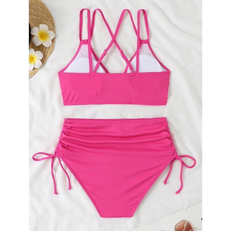 Women's Swimwear Bikini Cheeky Swimsuit Backless Patchwork Sexy Solid Color V Neck Sleeveless Bathing Suits4