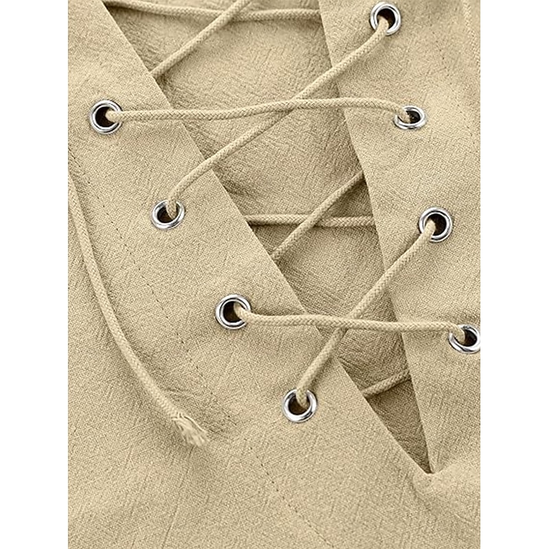 Medieval Renaissance 17th Century Blouse / Shirt Cosplay Costume Knight Ritter Celtic Knight Drawstring Solid Color Fancy Dress Men's Celtic Pirate Halloween Carnival Masquerade Casual Daily4