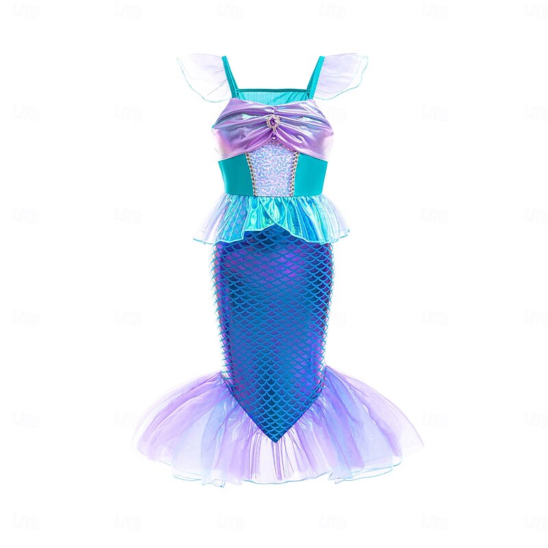 Kids Girls' Mermaid Swimwear Swimwear Beach Children's Day Scales Cute Mesh Bathing Suits 4-7 Years Summer Blue3