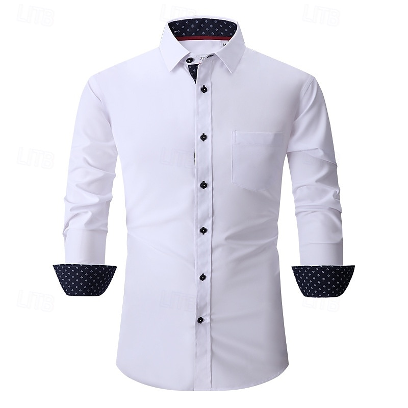 Men's Dress Shirt Button Up Shirt Color Block Wedding Outdoor Black White Wine Dark Navy Long Sleeve Spread Collar Summer Spring Clothing Apparel4
