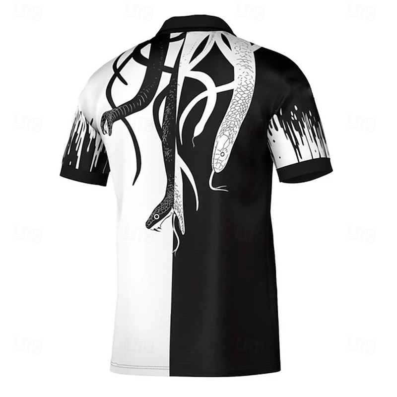 Men's Snake Golf Shirt Short Sleeve Polo Shirts Collared Shirts Casual Horror School Outdoor Street 3D Print Summer Black-white2