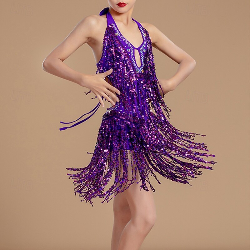 Kids' Dancewear Dress Tassel Paillette Girls' Performance Daily Wear Sleeveless Lycra3