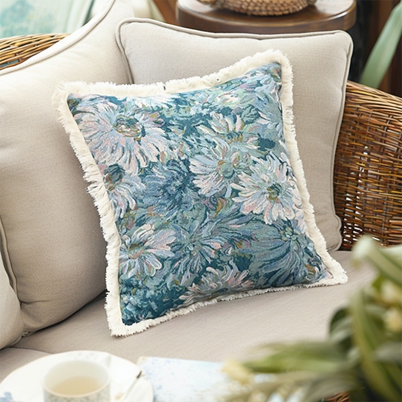 1 pcs Cotton Pillow Cover, Floral Geometric Rectangular Square Traditional Classic