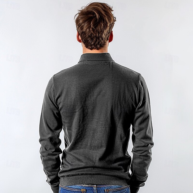 Men's Business Casual Lapel Long Sleeve Modern Formal Solid Color Buttons Spring Fall Light Blue Black Navy Blue Blue Dark Gray Beige2