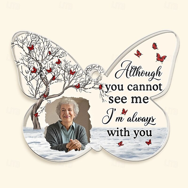 Personalized Acrylic Memorial Photo Keychain, Custom Keychain Sympathy Keepsake for Loss of Loved One,Butterfly Shaped Memorial Gifts Remembrance Decoration - Bereavement Condolences Gifts4