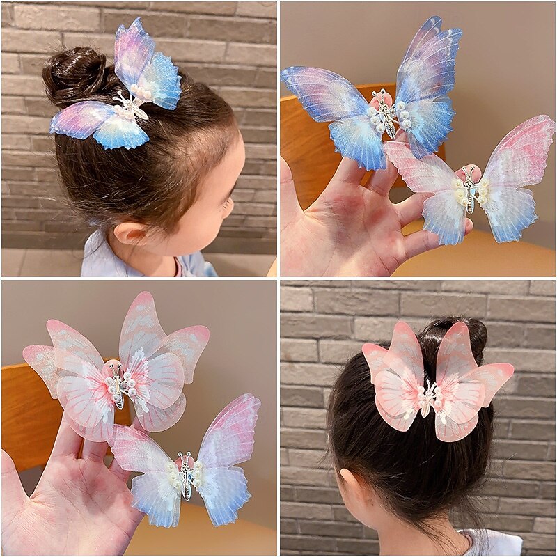 Kids Girls' Hair Accessories Active Sweet Party Birthday Butterfly Pink Blue2