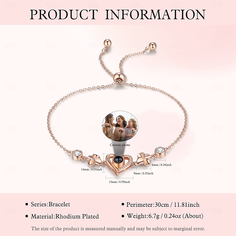 Personalized Projection Bracelet Custom Best Gift for Mom – Wedding Gift for Couple, Rhodium-Plated Bracelet with Photo Embedded, Perfect Gift for Wife, Girlfriend, Mom2