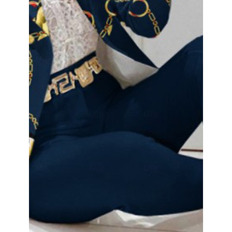 Women's Fashion Blazer Trousers Long Sleeve Shirt Collar Graphic Patchwork Casual Daily Blue Spring &  Fall Regular Fit3