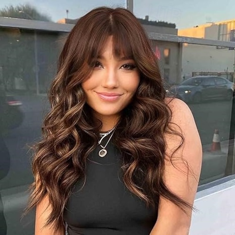 Wigs with Bangs Wavy Wig for Women Synthetic Wig Natural Hair Wigs for Daily Party Wear3
