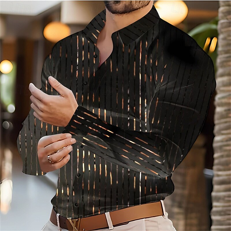 Men's Shirt Summer Shirt Casual Shirt Beach Shirt Button Up Shirt Striped Shirts Black White Navy Blue Sky Blue Drak Red Long Sleeve Stripe Bronzing Lapel Vacation Hawaiian Button-Down Clothing
