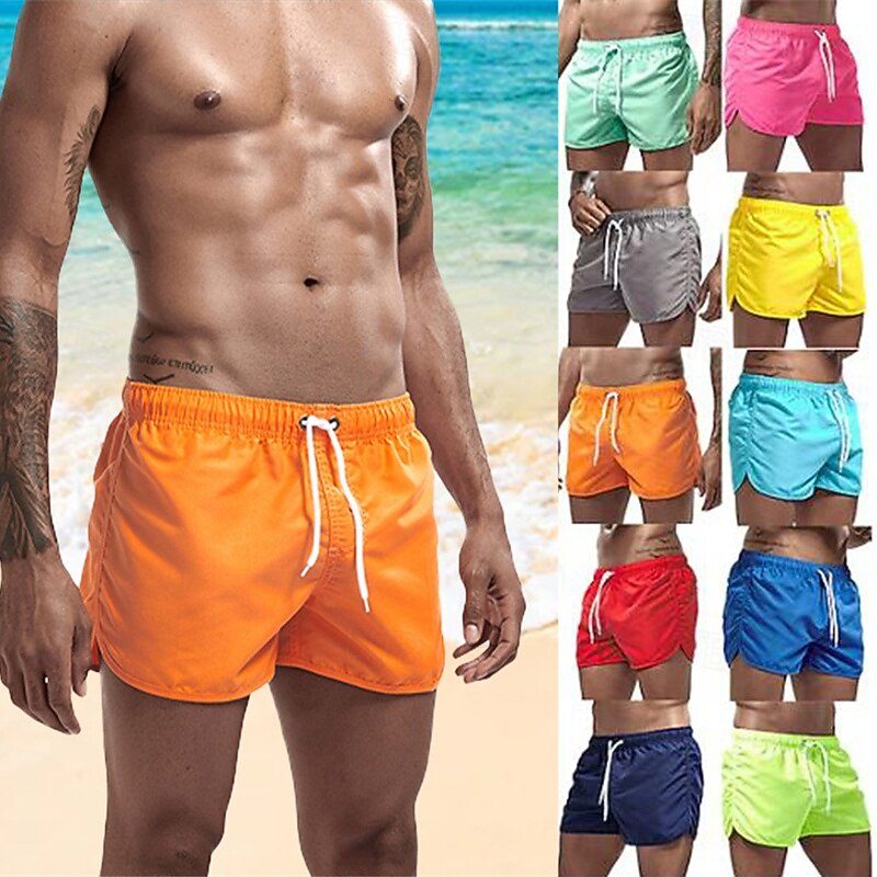 Men's Swim Trunks Swim Shorts Board Shorts Bathing Suit Drawstring Swimming Surfing Beach Water Sports Solid Colored Summer Spring