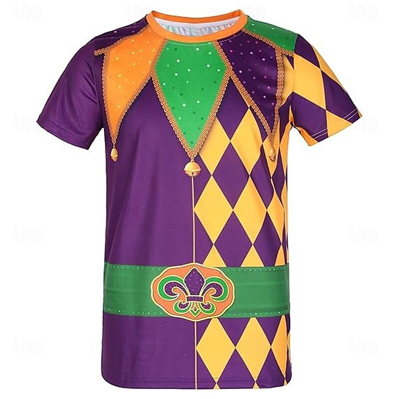 Mardi Gras Men's Tuxedo Costume T Shirt Short Sleeve T shirt 3D Print Crew Neck Shirt Exaggerated Designer Party Holiday Club Purple Summer Spring Clothing Apparel S M L XL XXL XXXL3