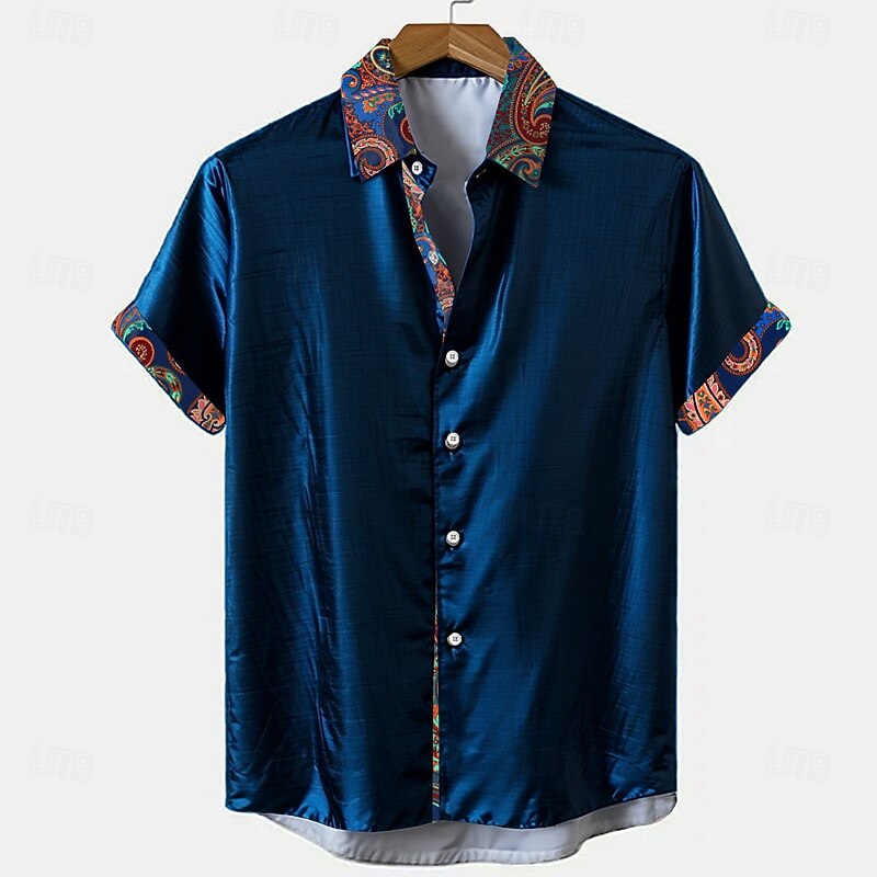 Men's Floral Button Up Shirt Short Sleeve Fashion Casual Party Casual Summer Spring Turndown Button Up Black Blue4