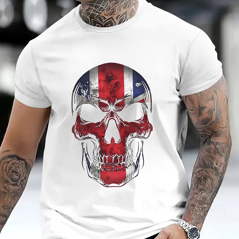 Men's Skull American US Flag Patriotic T Shirt Tee Top 100% Cotton Short Sleeve Graphic Shirt Black White Red Comfortable Tee Vacation Street Fashion Designer Clothing4