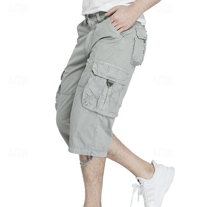 Men's Capri Cargo Shorts Cargo Shorts Shorts Hiking Shorts Multi Pocket Plain Comfort Wearable Calf-Length Outdoor Casual Camping & Hiking Fashion Streetwear Black Pink Micro-elastic4
