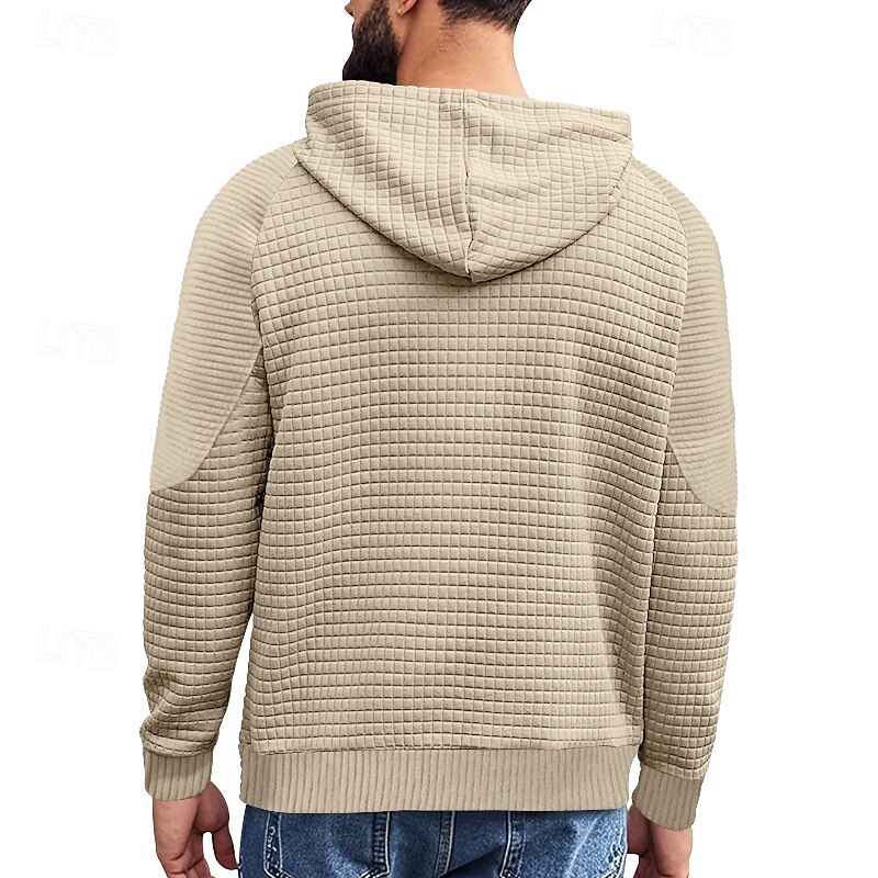 Men's Hoodie Black White Khaki Light Grey Dark Gray Hooded Plain Ribbed Front Pocket Textured Sports & Outdoor Daily Holiday Polyester Streetwear Basic Casual Spring &  Fall Clothing Apparel Hoodies2