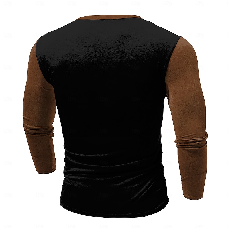 Men's Graphic Logo Bull Henley Shirt Long Sleeve T shirt 3D Print Henley Shirt Fashion Designer Comfortable Casual Daily Navy Blue Brown Khaki Spring &  Fall Clothing Apparel S M L XL XXL XXXL3