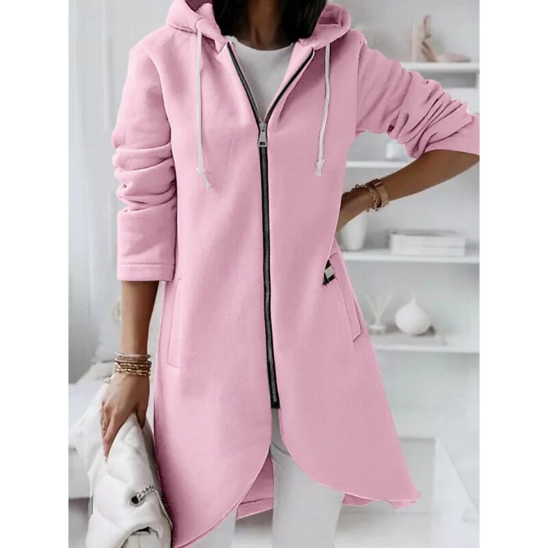 Women's Winter Coat Winter Jacket Hoodie Jacket Outdoor Street Daily Fall Winter Regular Coat Regular Fit Warm Breathable Comtemporary Stylish Jacket Long Sleeve Solid Color with Pockets Full Zip