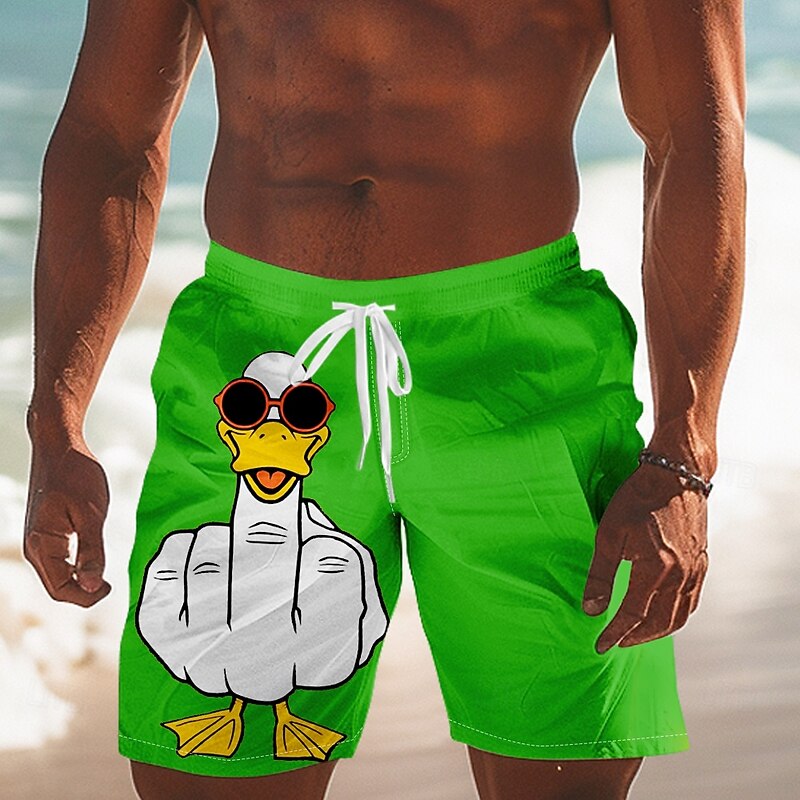 Men's Animal Duck Funny gestures Swimming Trunks Board Shorts Shorts Mid Waist Streetwear Hawaiian Casual Daily Holiday Pocket Drawstring Elastic Waist Designer Clothing Apparel3