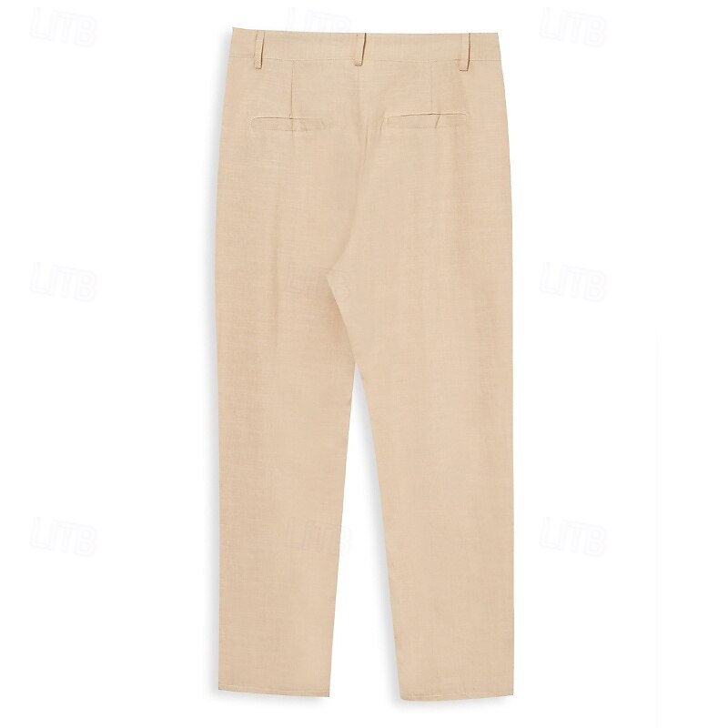 Men's Linen Pants Trousers Summer Pants Beach Pants Drawstring Front Pocket Straight Leg Plain Comfort Breathable Full Length Casual Daily Holiday Fashion Retro Vintage Black White3