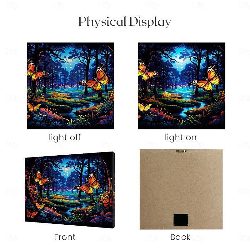 Trippy LED Canvas Wall Art LED Lighted Up Wall Decor 2AA Battery Operated Lighted Canvas Print LED Light Kitchen Bedroom or Home Decor Butterflies Forest4