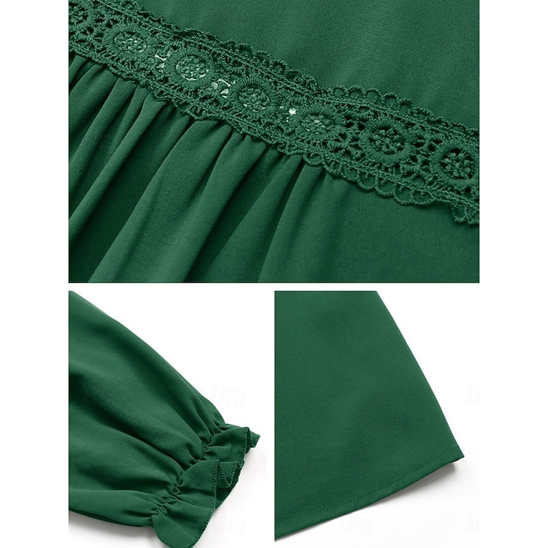 Women's Casual Dress Mini Dress Ruched Casual V Neck Long Sleeve Green Color3