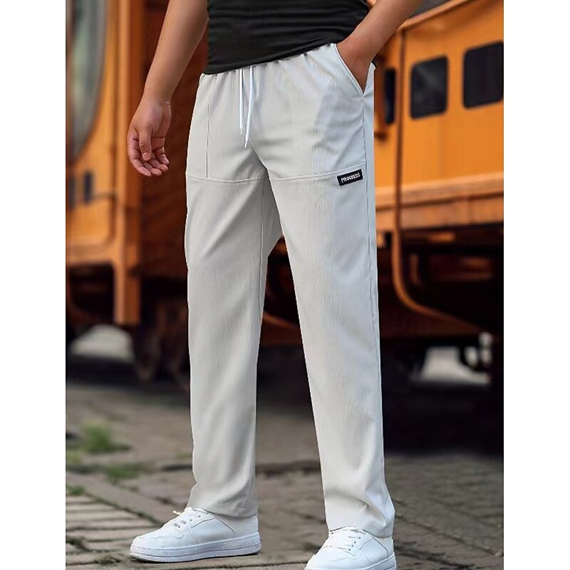 Men's Trousers Casual Pants Pocket Drawstring Elastic Waist Plain Comfort Soft Full Length Outdoor Casual Daily Fashion Streetwear Black Green