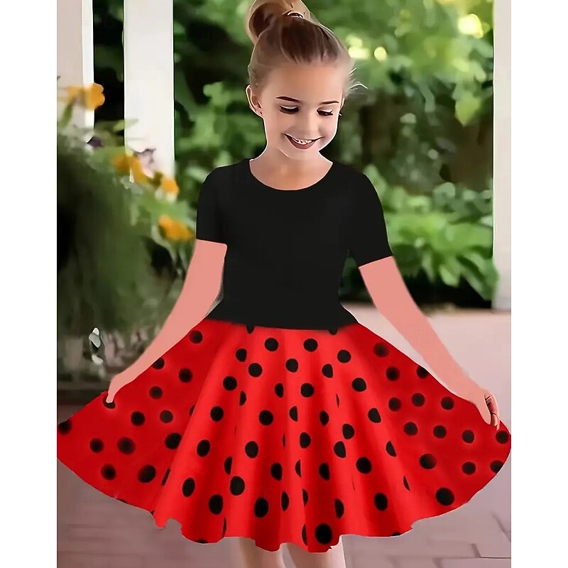 Girls' 3D Graphic Dress Short Sleeve Summer Spring Vacation Daily Holiday Princess Beautiful Sweet Kids 4-12 Years Casual Dress A Line Dress Knee-length Regular Fit