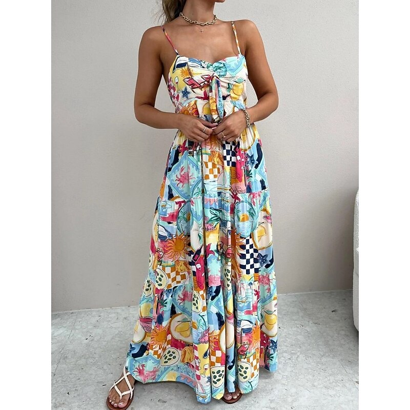 Women's Maxi Dress Casual Dress Swing Dress A Line Dress Slip Dress Casual Daily Regular Fit Color Block Sleeveless Strap Blue Sky Blue Summer Spring Fall2