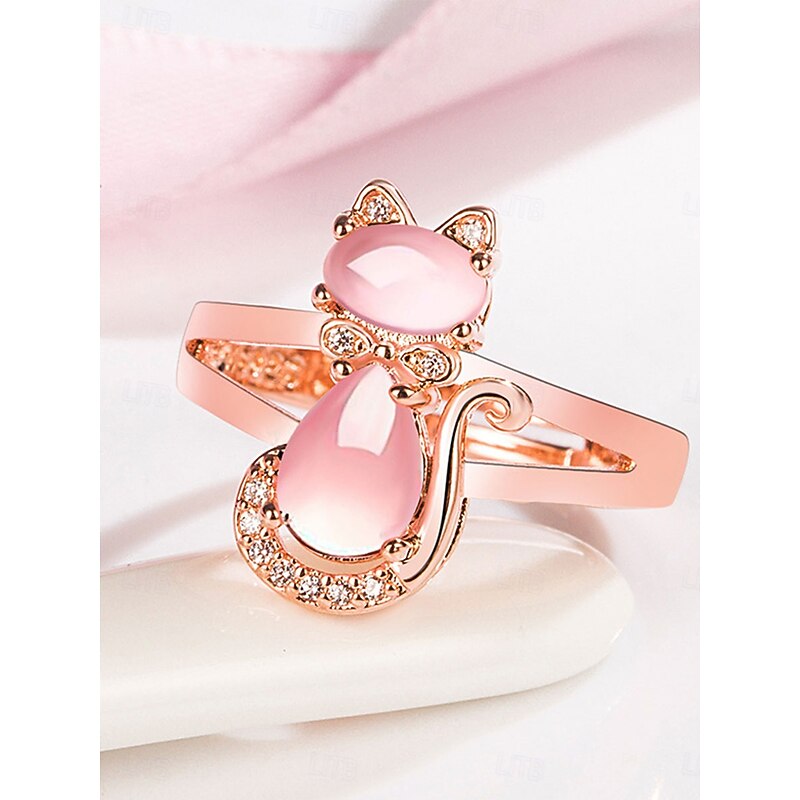 Ring Wedding Geometrical Pink Copper Cat Fashion Cute 1PC Valentine's Day4