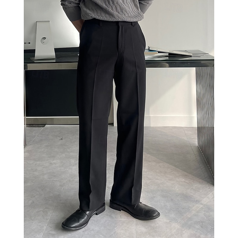 Men's Graduation Dress Pants Trousers Chinos Slacks Buttons Pocket Straight Leg Plain Comfort Formal Party Work Fashion Classic Style Black Dark Gray Micro-elastic