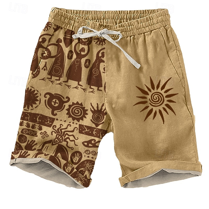Men's Sun Ethnic Kokopelli Shorts Beach Shorts Casual Shorts Mid Waist Vacation Streetwear Hawaiian Outdoor Casual Holiday Drawstring Side Pockets Designer Clothing Apparel