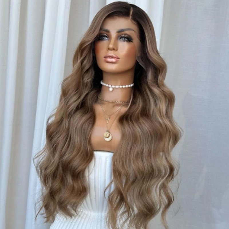 Unprocessed Virgin Hair 5x5 Closure 13x4 Lace Front Wig Free Part Peruvian Hair Wavy Brown Auburn Wig 130% 150% Density Ombre Hair Natural Hairline Glueless Pre-Plucked For Women Long Human Hair Lace4