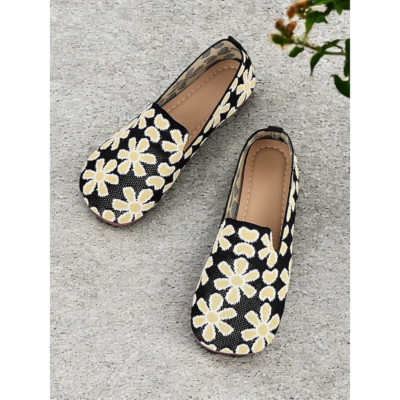 Women's Breathable Black Floral Slip-On Barefoot Flats with Soft Sole - Perfect for Everyday Wear 6