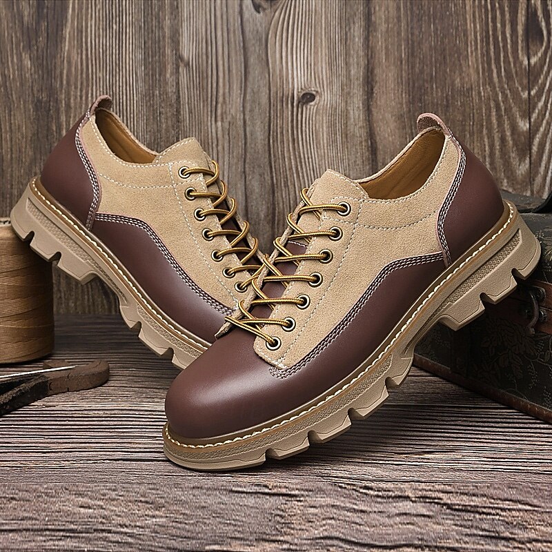 Men's Durable Faux Leather and Suede Lace-Up Shoes – Stylish Casual Footwear for Outdoor and Everyday Wear2