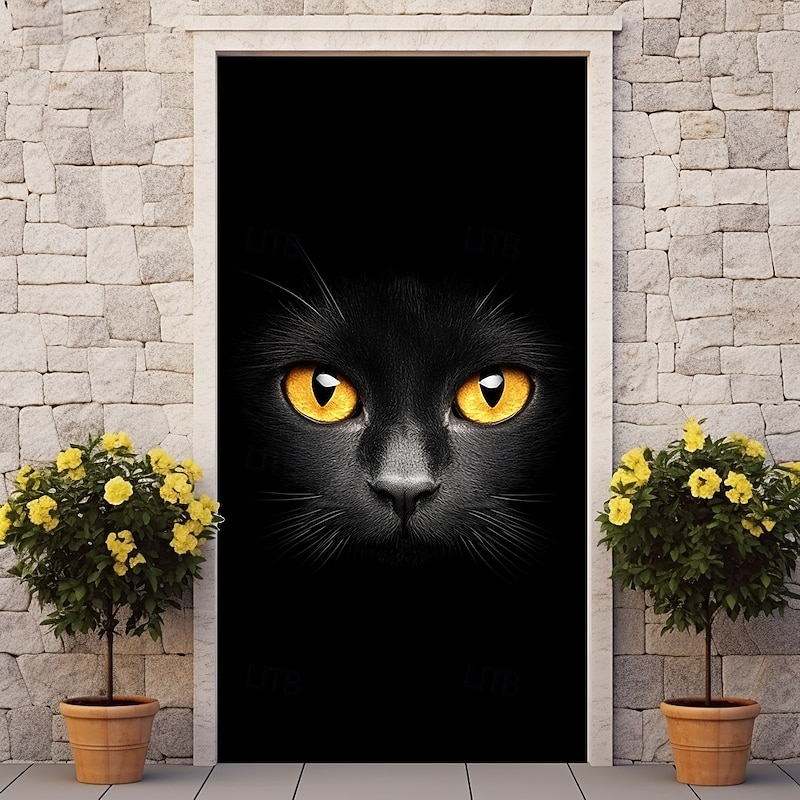Door Decorations Door Covers Black Cat Door Tapestry Door Curtain Decoration Backdrop Indoor/Outdoor Door Banner for Front Door Farmhouse2